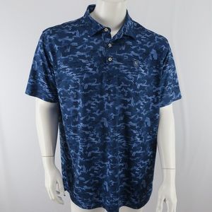 Peter Millar Summer Comfort Golf Polo Mens Large Blue Leaf Camo Town‎ & Country